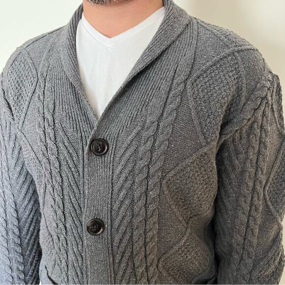 Cable Knit Gray Cardigan Sweater Mens Medium Cottagecore Wool Blend Academia - Picture 9 of 10
